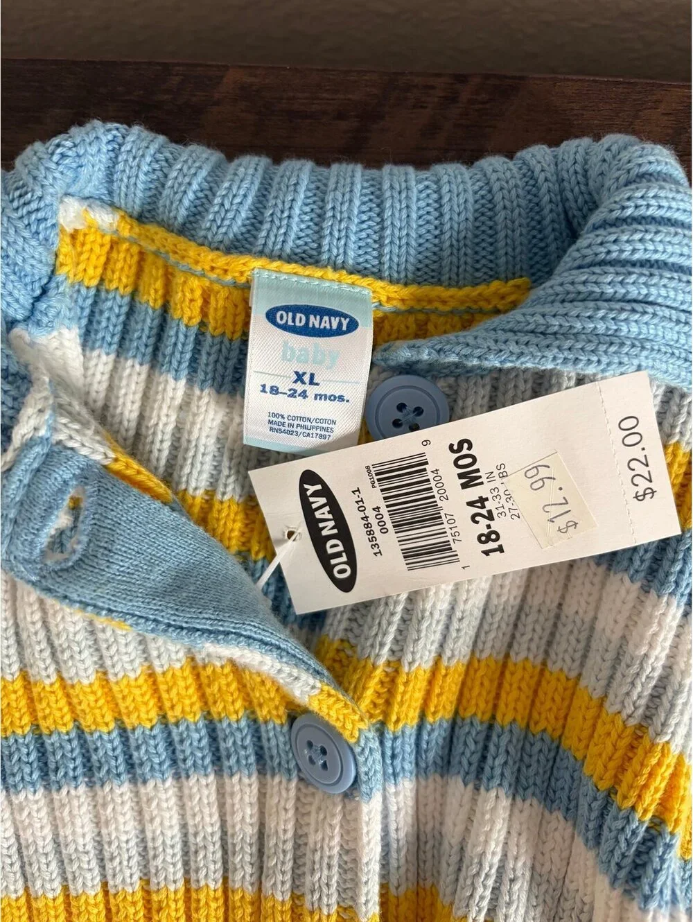 NWT Old Navy blue/yellow/white sweater size 18-24m